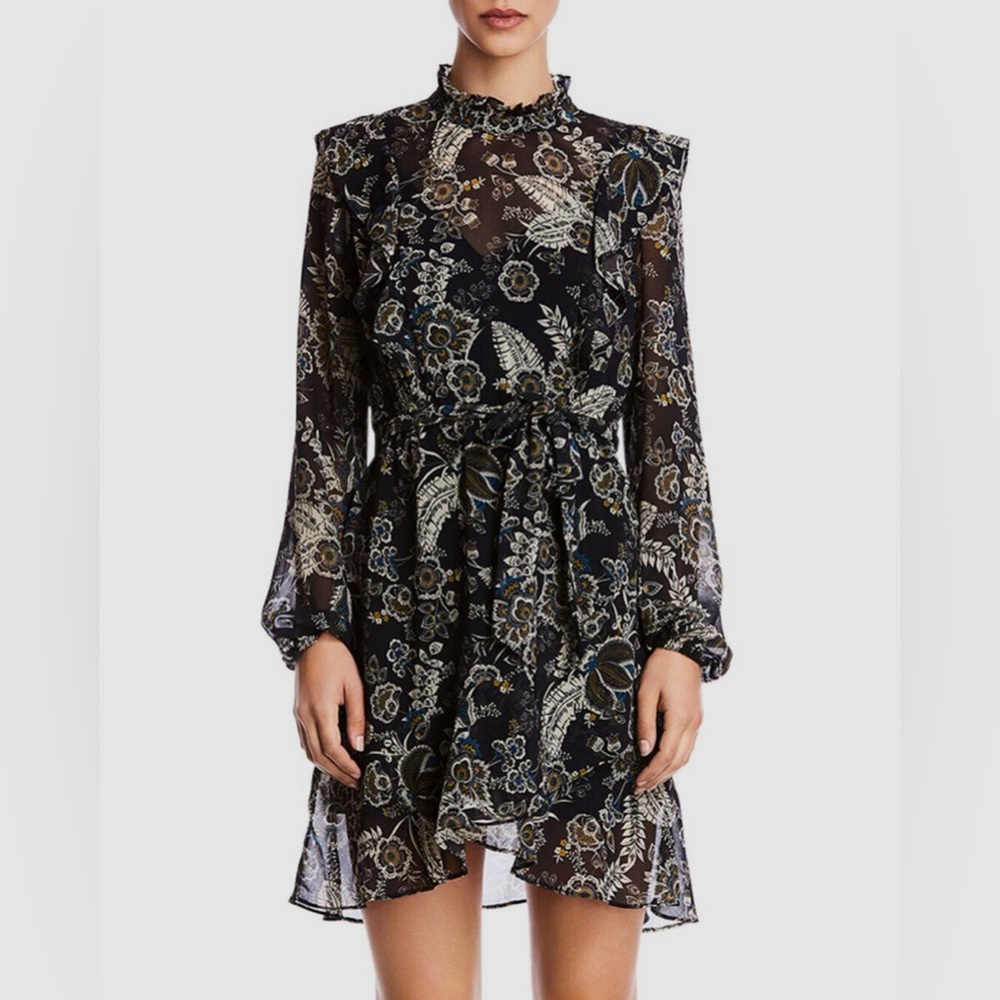 Bailey 44 Viola Floral Ruffle Chiffon Mini Dress Black Multi Size 6 Feminine
